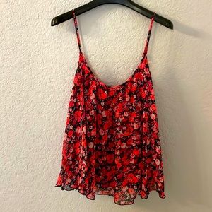Express sleeveless summer tank with hot pink flowers